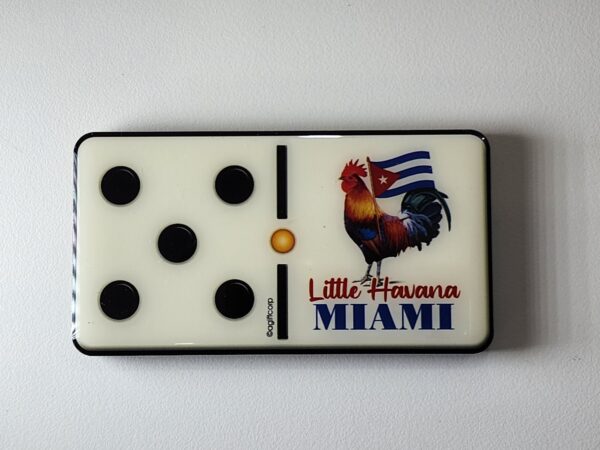 Miami Magnet Domino tile adorned with the iconic image of a rooster.