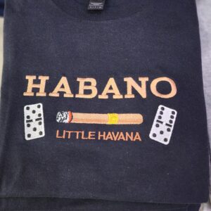 100% Cotton Embroidered unisex T-Shirt – Little Havana / Habano Cigar and Dominos