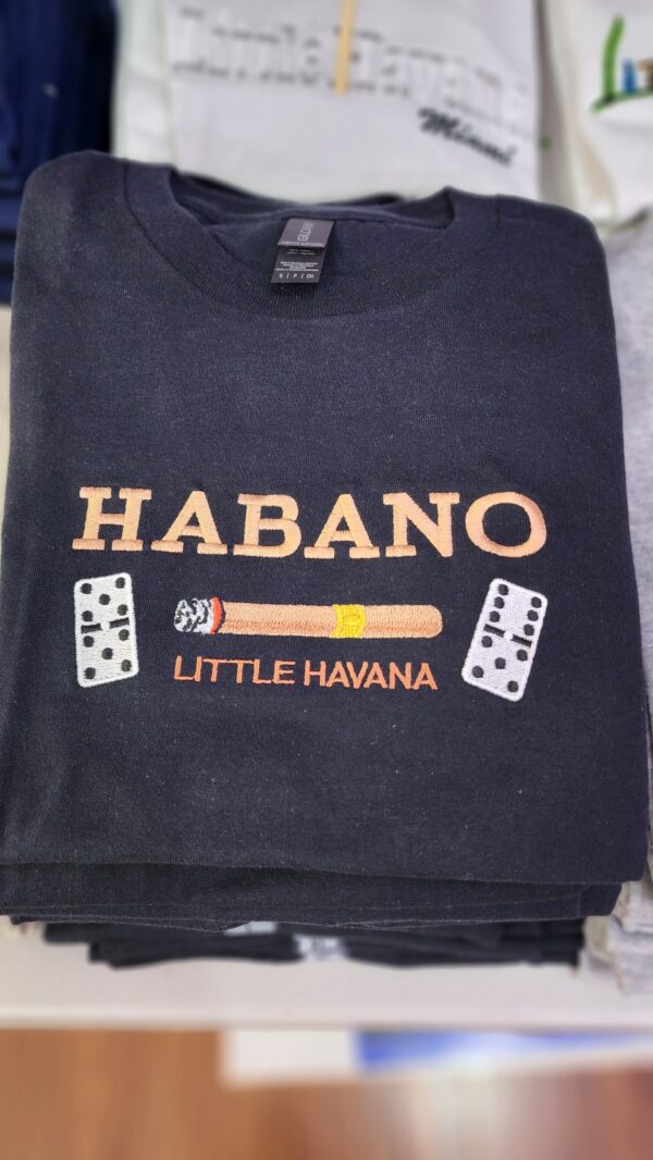 100% Cotton Embroidered unisex T-Shirt – Little Havana / Habano Cigar and Dominos