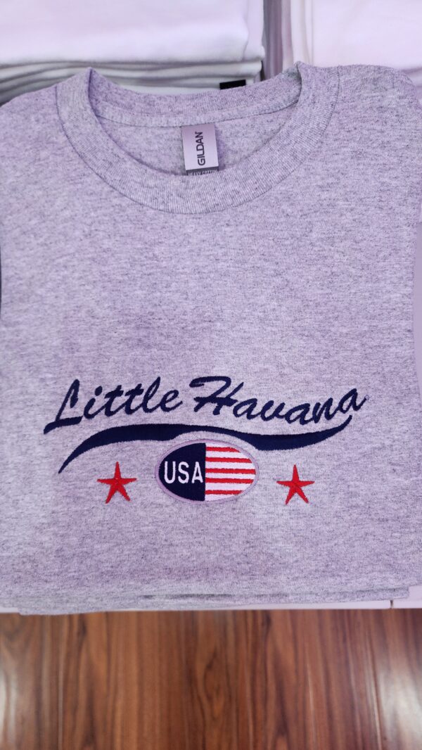 100% Cotton Embroidered Unisex T-Shirt – Little Havana / USA Flag and Clasic Stars