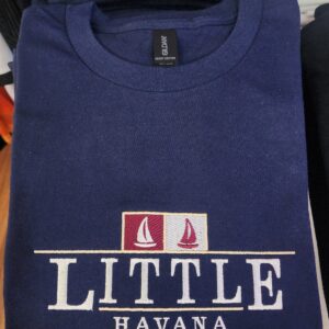 100% Cotton Embroidered Unisex T-Shirt – Little Havana / Elegant Sailboat