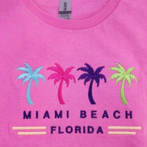 "Pink Paradise: Miami Beach Vibes" / 100% Cotton Embroidered Unisex T-Shirt