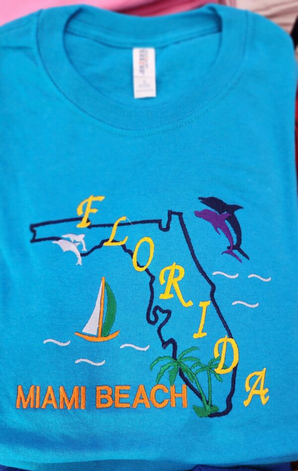 MIAMI BEACH DREAM TEE – Wear the Magic of Florida! / 100% Cotton Embroidered Unisex T-Shirt